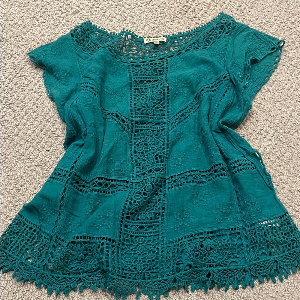 Democracy Teal Crochet Blouse